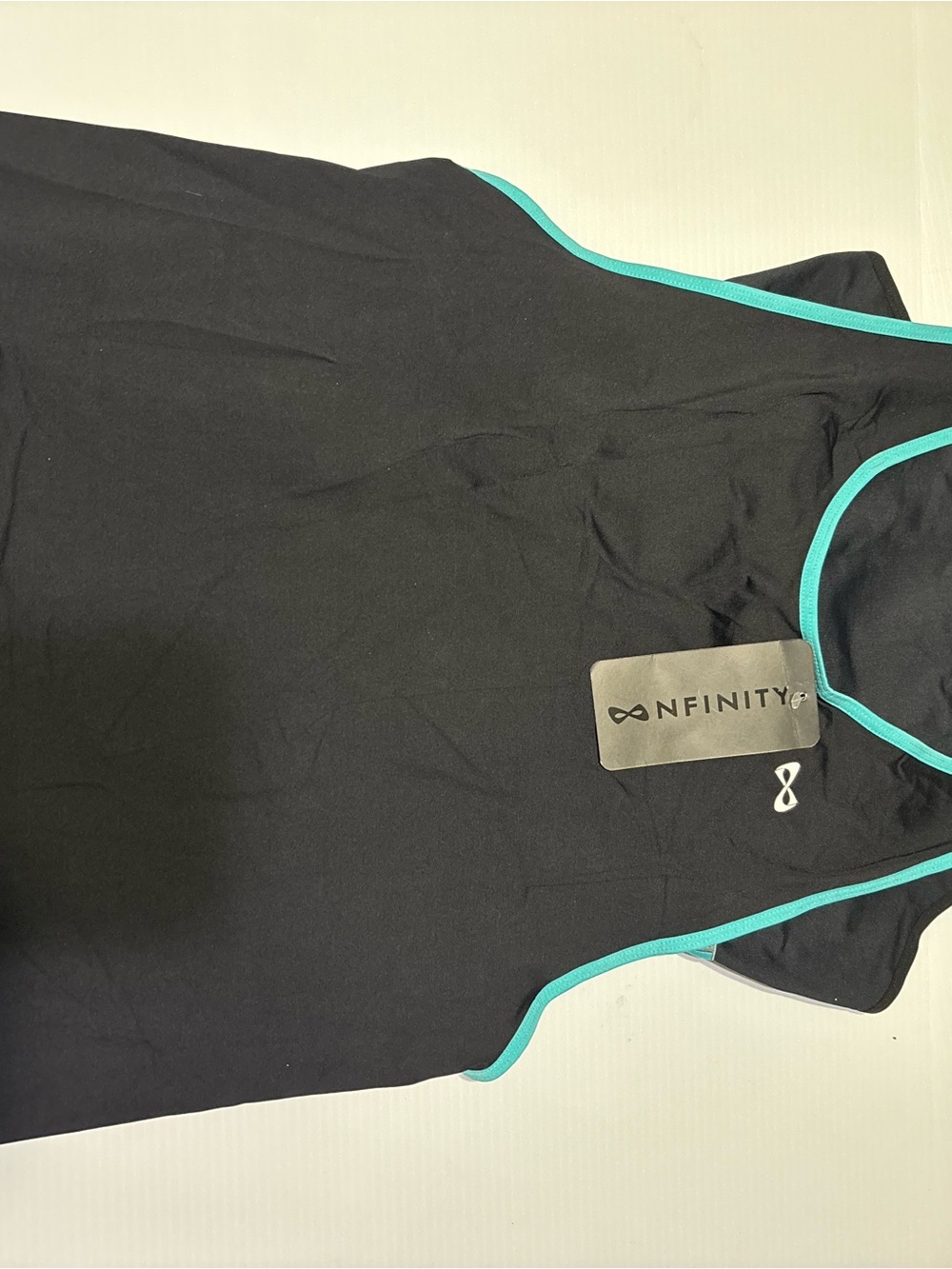 NFINITY Black Racerback Tank Top with Teal Trim